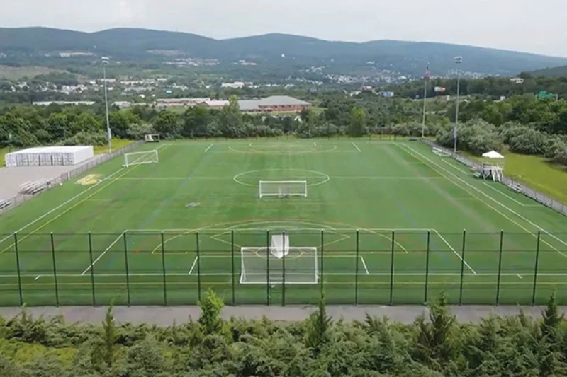A view of the marywood turf, and the surrounding mountains of Dickson city from above