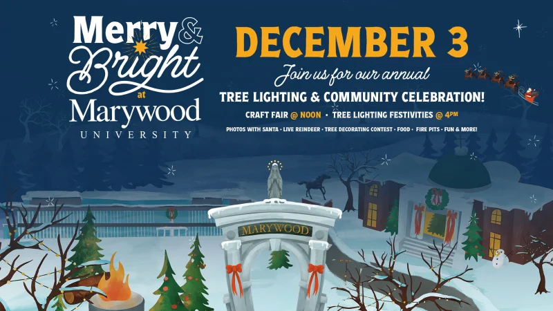 Merry and Bright Marywood University decorative logo Merry & Bright at Marywood University