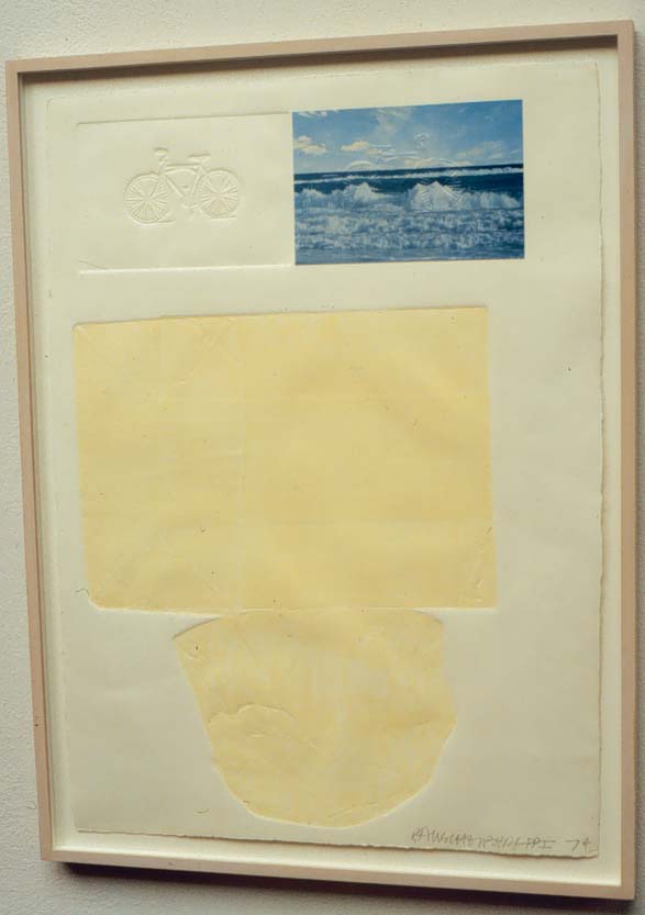 lithograph and embossing with postcard collage