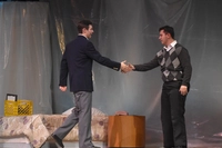 two men about to shake hands on a stage Marywood Presents Fall Theatre and Music Performances